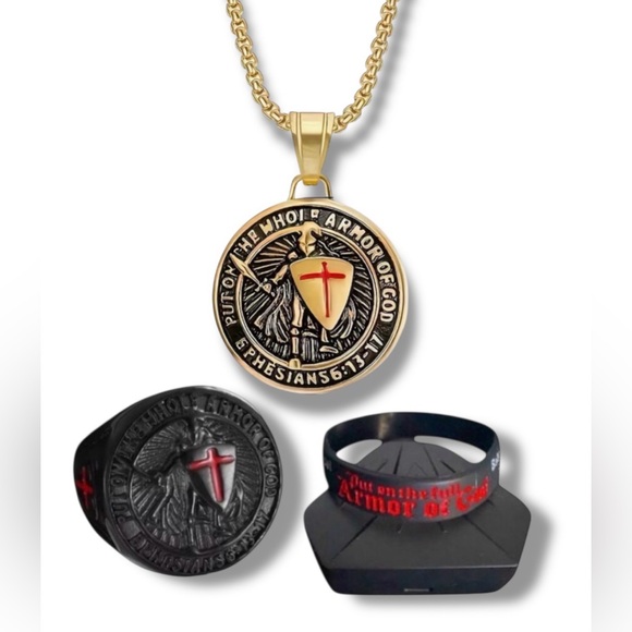 ARMOR OF GOD Jewelry - NEW - ARMOR OF GOD LUXURY SET COLLECTION STAINLESS STEEL CHAIN/RING & BRACELET